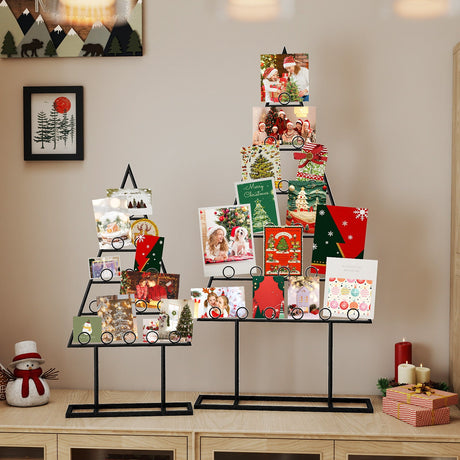 Paquete de 2 portafotos para árbol de Navidad con 36 clips redondos y soporte metálico para colgar - Negro