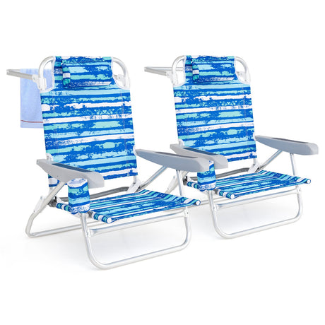Paquete de 2 sillas de playa plegables con posiciones ajustables y almohada para la cabeza