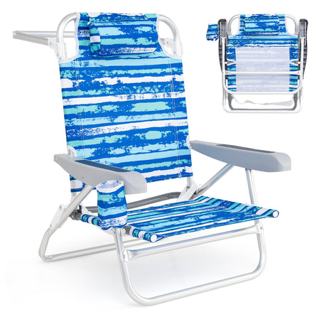 Paquete de 2 sillas de playa plegables con posiciones ajustables y almohada para la cabeza