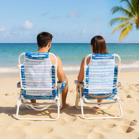 Paquete de 2 sillas de playa plegables con posiciones ajustables y almohada para la cabeza