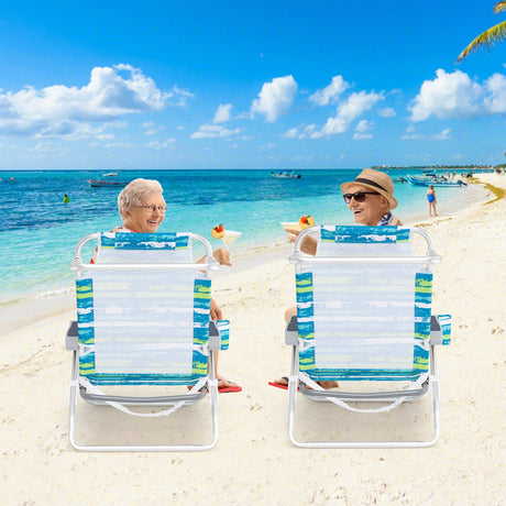 Paquete de 2 sillas de playa plegables con posiciones ajustables y almohada para la cabeza