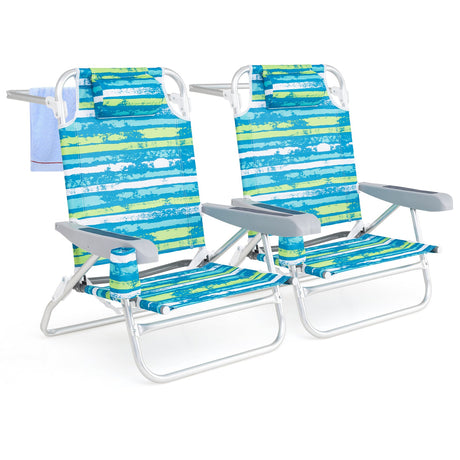 Paquete de 2 sillas de playa plegables con posiciones ajustables y almohada para la cabeza