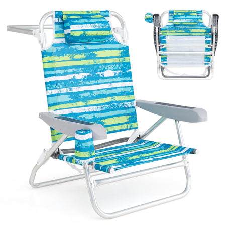 Paquete de 2 sillas de playa plegables con posiciones ajustables y almohada para la cabeza