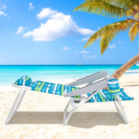 Paquete de 2 sillas de playa plegables con posiciones ajustables y almohada para la cabeza