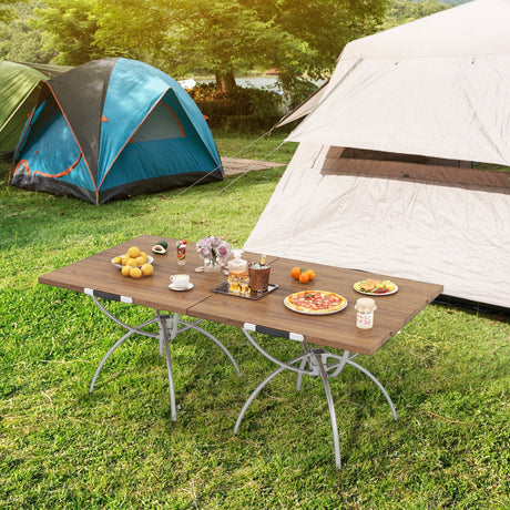Mesa Plegable de Camping (Paquete de 2) con Tablero de Madera para Senderismo/Fiestas - Natural