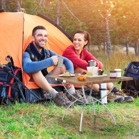 Mesa Plegable de Camping (Paquete de 2) con Tablero de Madera para Senderismo/Fiestas - Natural