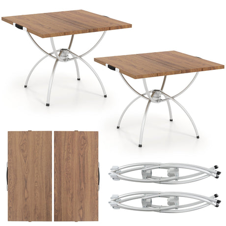 Mesa Plegable de Camping (Paquete de 2) con Tablero de Madera para Senderismo/Fiestas - Natural
