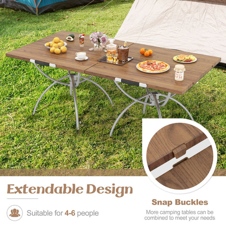 Mesa Plegable de Camping (Paquete de 2) con Tablero de Madera para Senderismo/Fiestas - Natural