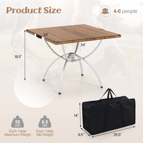 Mesa Plegable de Camping (Paquete de 2) con Tablero de Madera para Senderismo/Fiestas - Natural