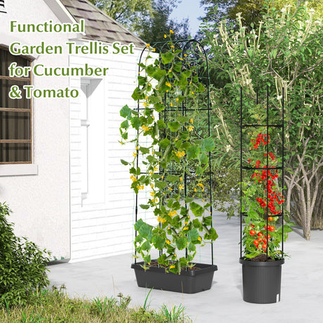 2 macetas de jardín con enrejado para pepinos, jaula para tomates, color negro