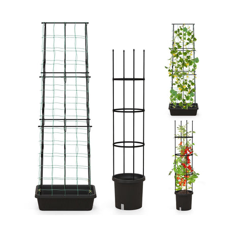 2 macetas de jardín con enrejado para pepinos, jaula para tomates, color negro