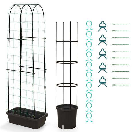 2 macetas de jardín con enrejado para pepinos, jaula para tomates, color negro