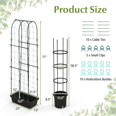 2 macetas de jardín con enrejado para pepinos, jaula para tomates, color negro