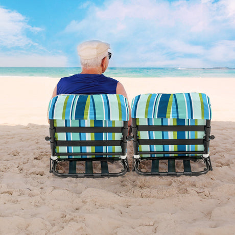 2 sillas de playa plegables bajas para adultos con cojín - Azul