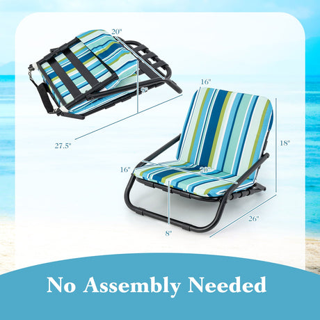 2 sillas de playa plegables bajas para adultos con cojín - Azul