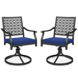 2 Pack Swivel Outdoor Chairs with Soft Cushions and Round Steel Base-Navy