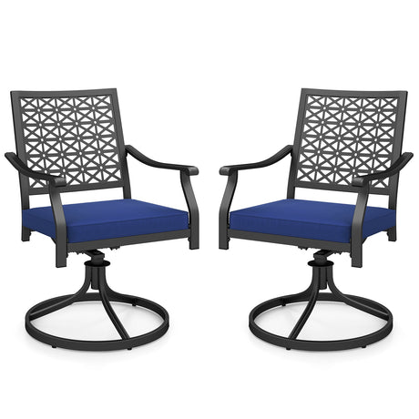 Sillas giratorias de exterior (paquete de 2) con cojines suaves y base redonda de acero - Azul marino