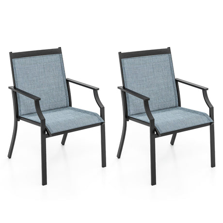 2 Sillas de Comedor de Patio Sillas de Exterior Grandes con Asiento Transpirable y Estructura Metálica