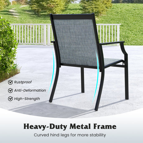 2 Sillas de Comedor de Patio Sillas de Exterior Grandes con Asiento Transpirable y Estructura Metálica