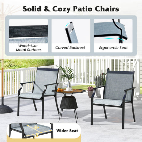 2 Sillas de Comedor de Patio Sillas de Exterior Grandes con Asiento Transpirable y Estructura Metálica