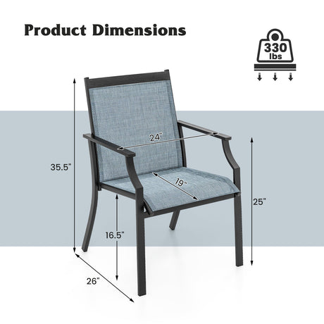 2 Sillas de Comedor de Patio Sillas de Exterior Grandes con Asiento Transpirable y Estructura Metálica
