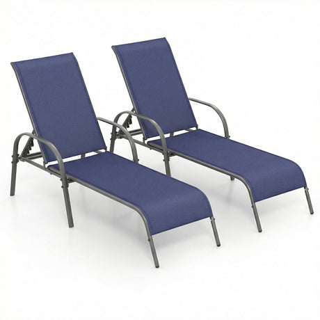2 sillas de salón reclinables para patio exterior con tela y reposabrazos ajustables - Marrón