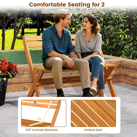 Banco de jardín para patio de madera de acacia para 2 personas con capacidad de 800 lb