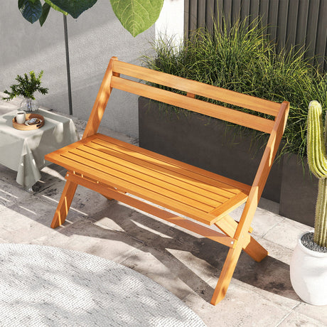 Banco de jardín para patio de madera de acacia para 2 personas con capacidad de 800 lb