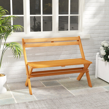 Banco de jardín para patio de madera de acacia para 2 personas con capacidad de 800 lb