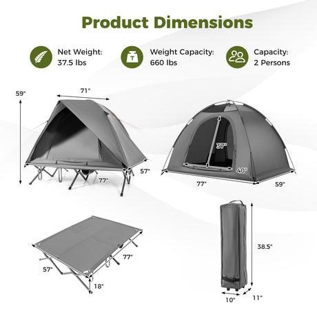 Tienda de campaña plegable para 2 personas, combo de camping elevado para adultos