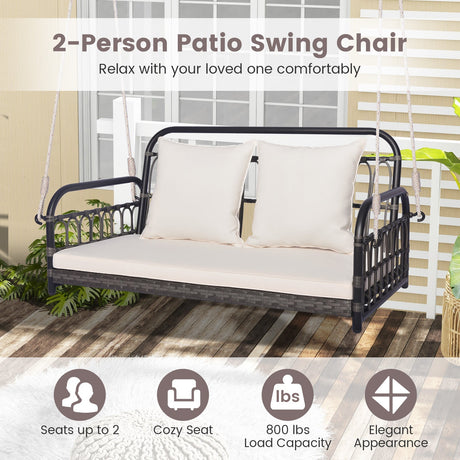 Sillón Colgante de Exterior para 2 Personas con Cuerdas-Gris