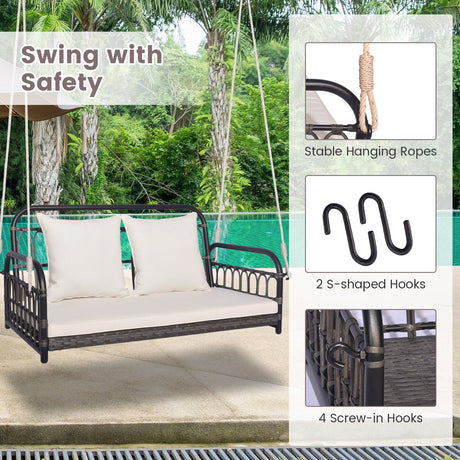 Sillón Colgante de Exterior para 2 Personas con Cuerdas-Gris