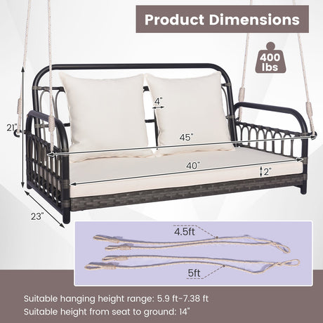 Sillón Colgante de Exterior para 2 Personas con Cuerdas-Gris