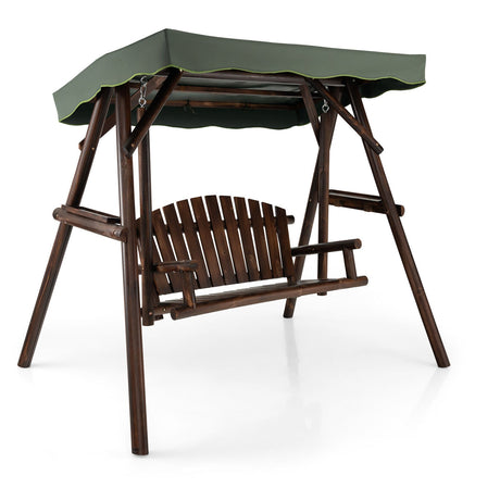 Columpio de Porche de Madera para 2 Personas con Toldo Ajustable