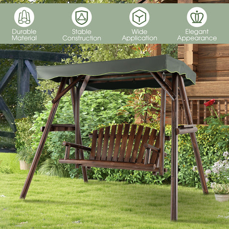 Columpio de Porche de Madera para 2 Personas con Toldo Ajustable