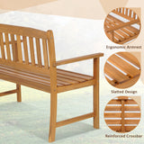 Banco de patio de madera de acacia para 2 personas con respaldo y reposabrazos
