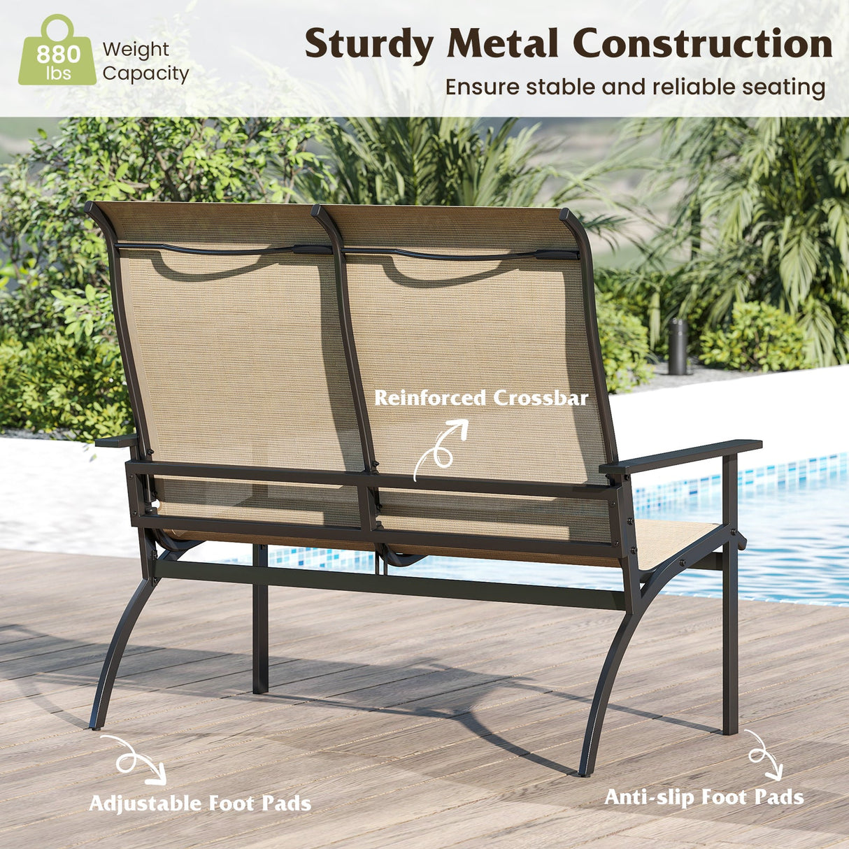2-Person Patio Garden Bench with High Back and Armrests-Coffee
