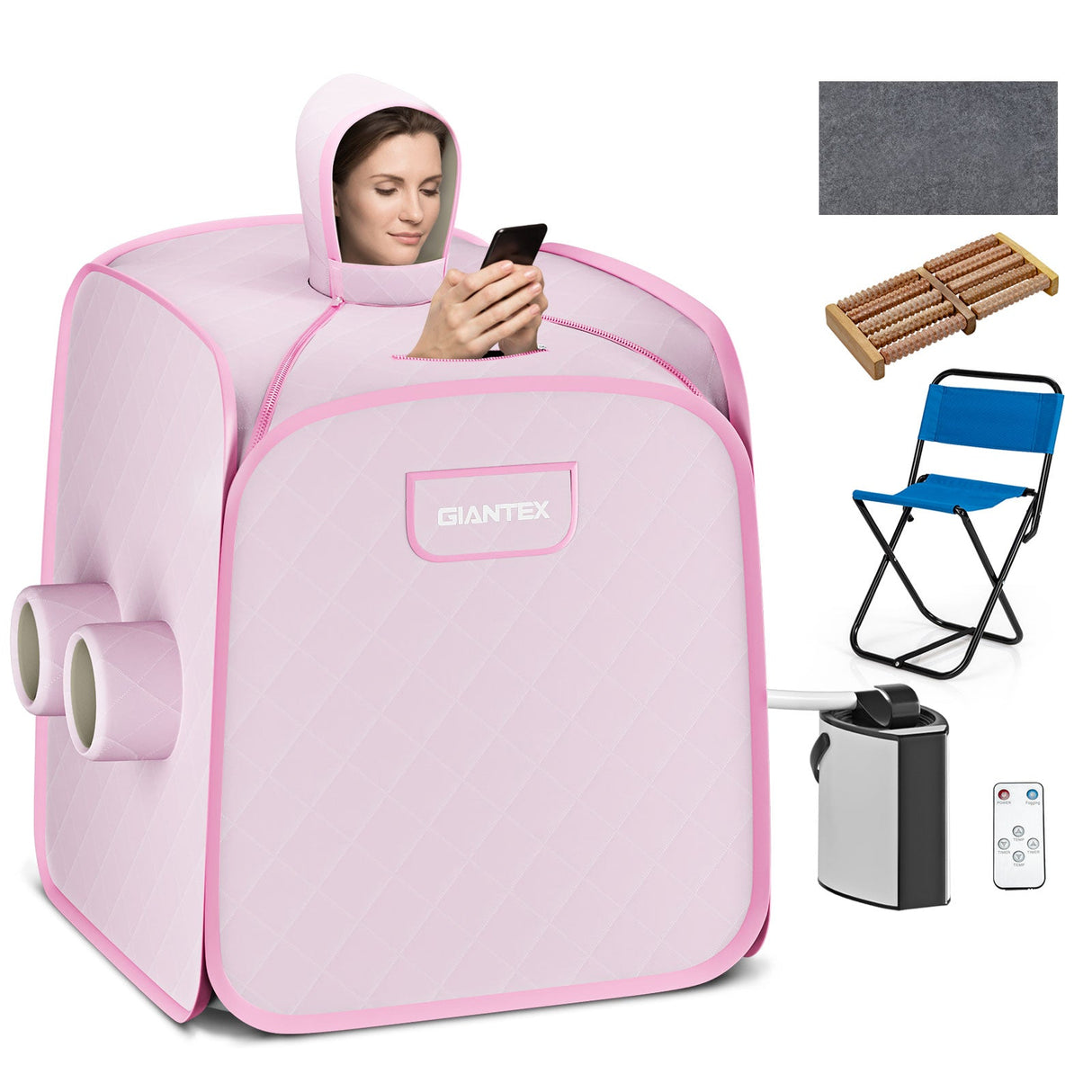 800W Tienda de Sauna de Vapor Portátil para 2 Personas SPA con Sombrero y Agujeros Laterales Vaporizador de 3L