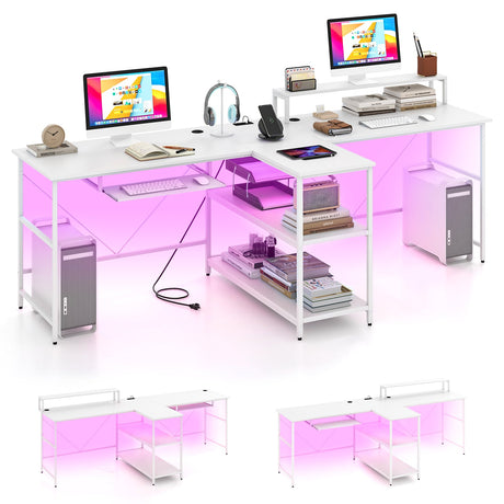 Escritorio de oficina largo reversible para 2 personas con luces LED