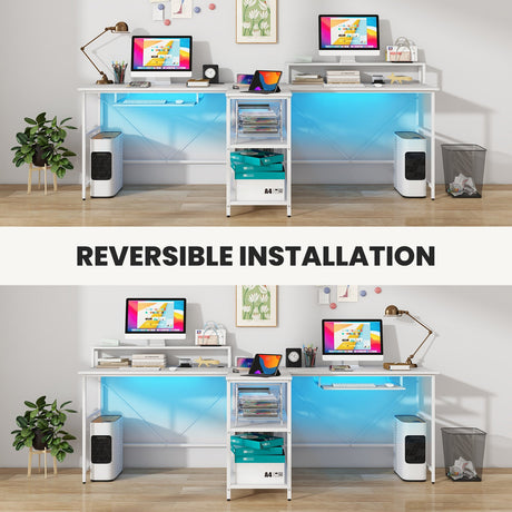 Escritorio de oficina largo reversible para 2 personas con luces LED
