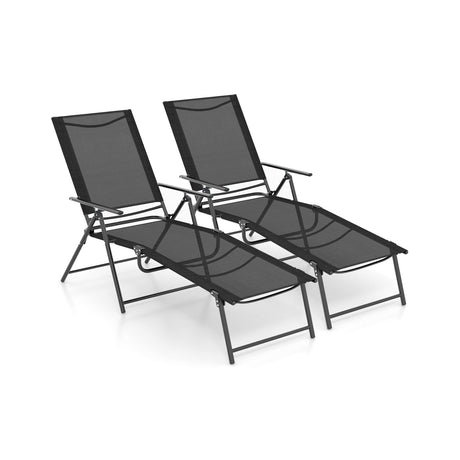 Tumbonas Plegables para Patio de 2 Piezas con Respaldo Reclinable de 6 Niveles