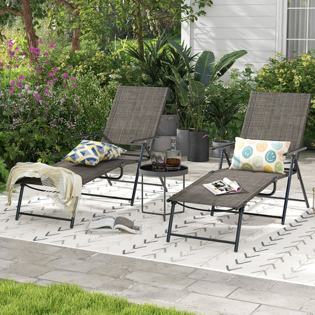 Tumbonas Plegables para Patio de 2 Piezas con Respaldo Reclinable de 6 Niveles