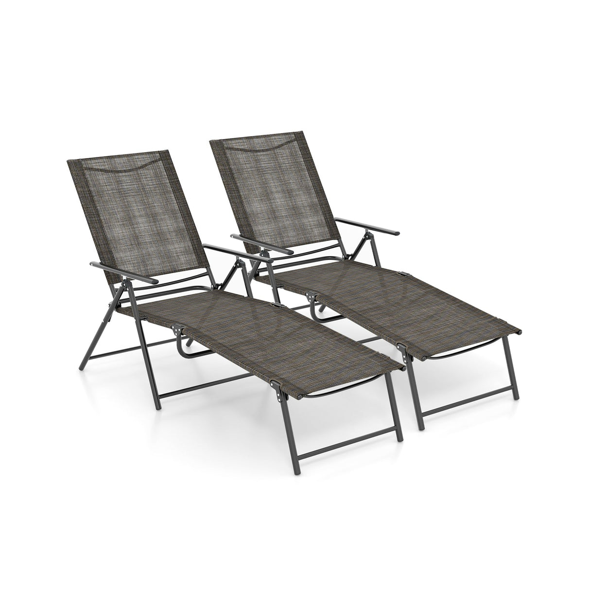 Tumbonas Plegables para Patio de 2 Piezas con Respaldo Reclinable de 6 Niveles