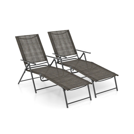 Tumbonas Plegables para Patio de 2 Piezas con Respaldo Reclinable de 6 Niveles