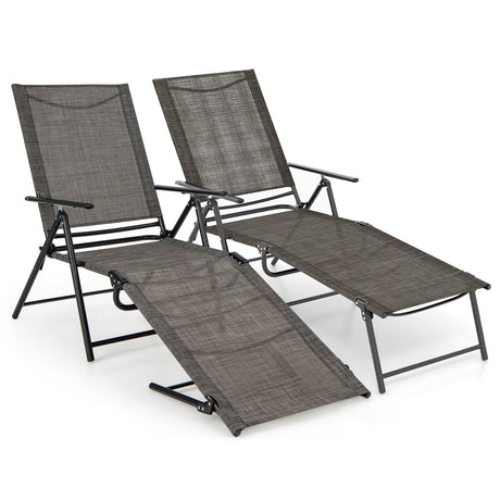 Tumbonas Plegables para Patio de 2 Piezas con Respaldo Reclinable de 6 Niveles