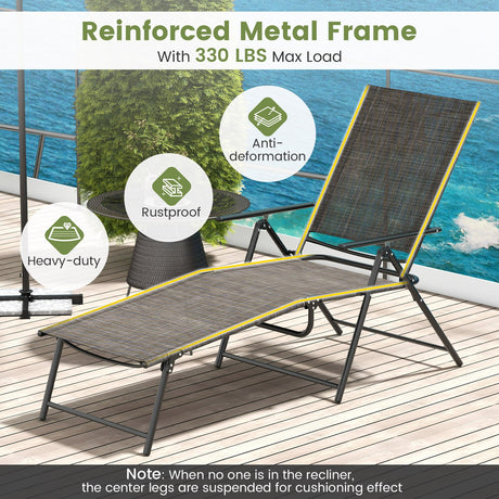 Tumbonas Plegables para Patio de 2 Piezas con Respaldo Reclinable de 6 Niveles