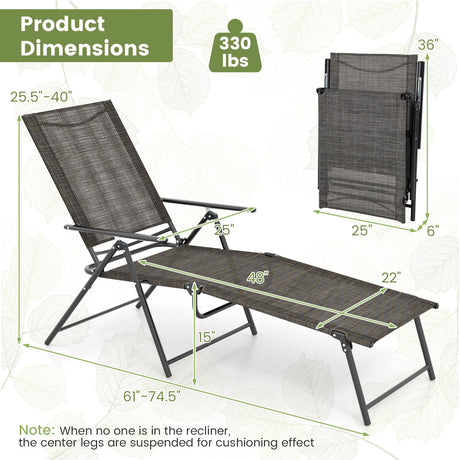Tumbonas Plegables para Patio de 2 Piezas con Respaldo Reclinable de 6 Niveles