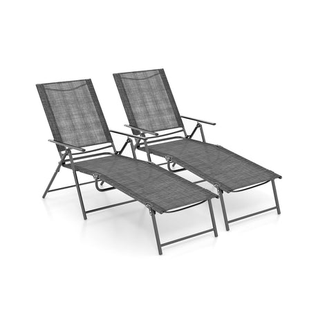 Tumbonas Plegables para Patio de 2 Piezas con Respaldo Reclinable de 6 Niveles