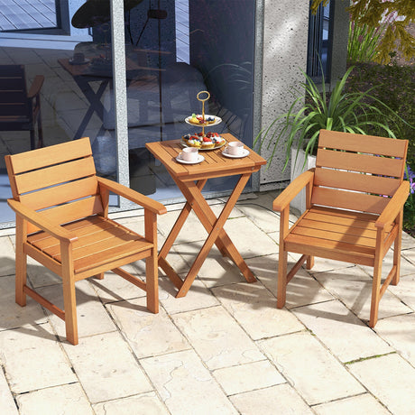 Silla de patio de madera dura de 2 piezas con asiento de listones y respaldo inclinado