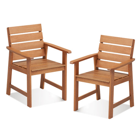 Silla de patio de madera dura de 2 piezas con asiento de listones y respaldo inclinado